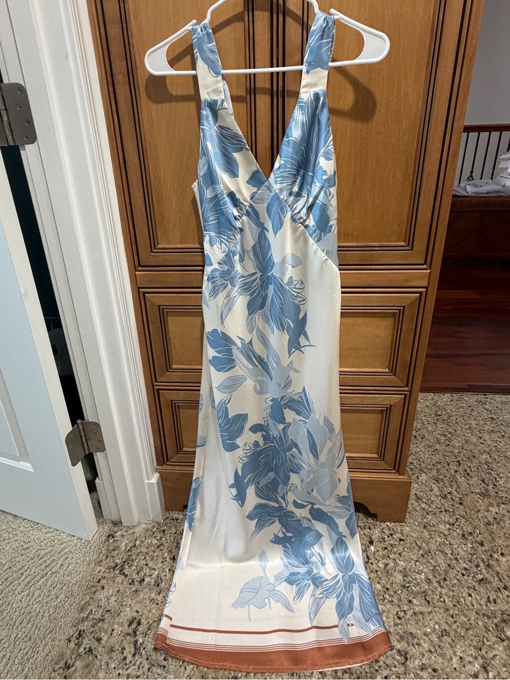Petal & Pup Cream Maxi Dress with Blue Floral Print